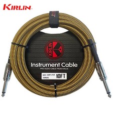 Kirlin 10FT 1/4" Straight Ends Woven Yellow Guitar/Bass Cables with Cable Tie