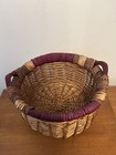 QUALITY Thick 13" Wicker Round Basket Tray Wooden Wood Handles Red Home Decor — photo 2