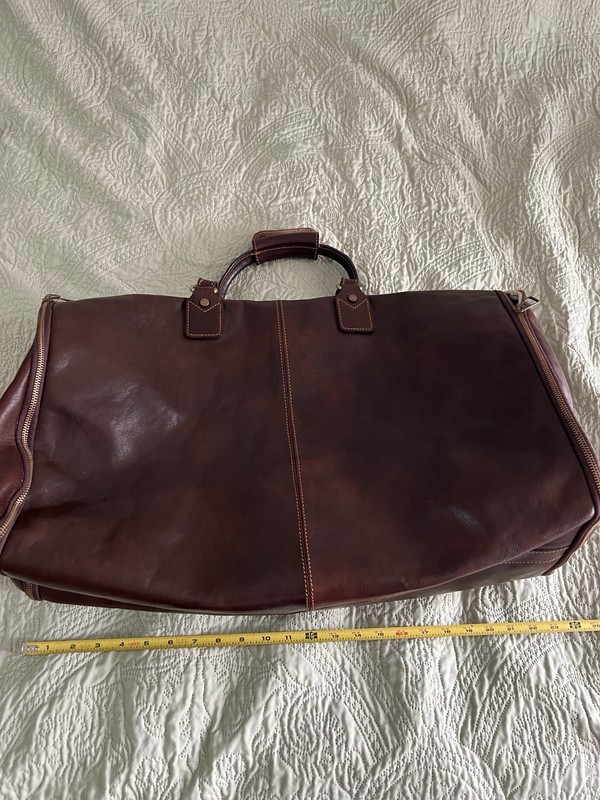 Rare Italian Leather Hanging Plaid Garment Bag Zip To Suitcase Duffle