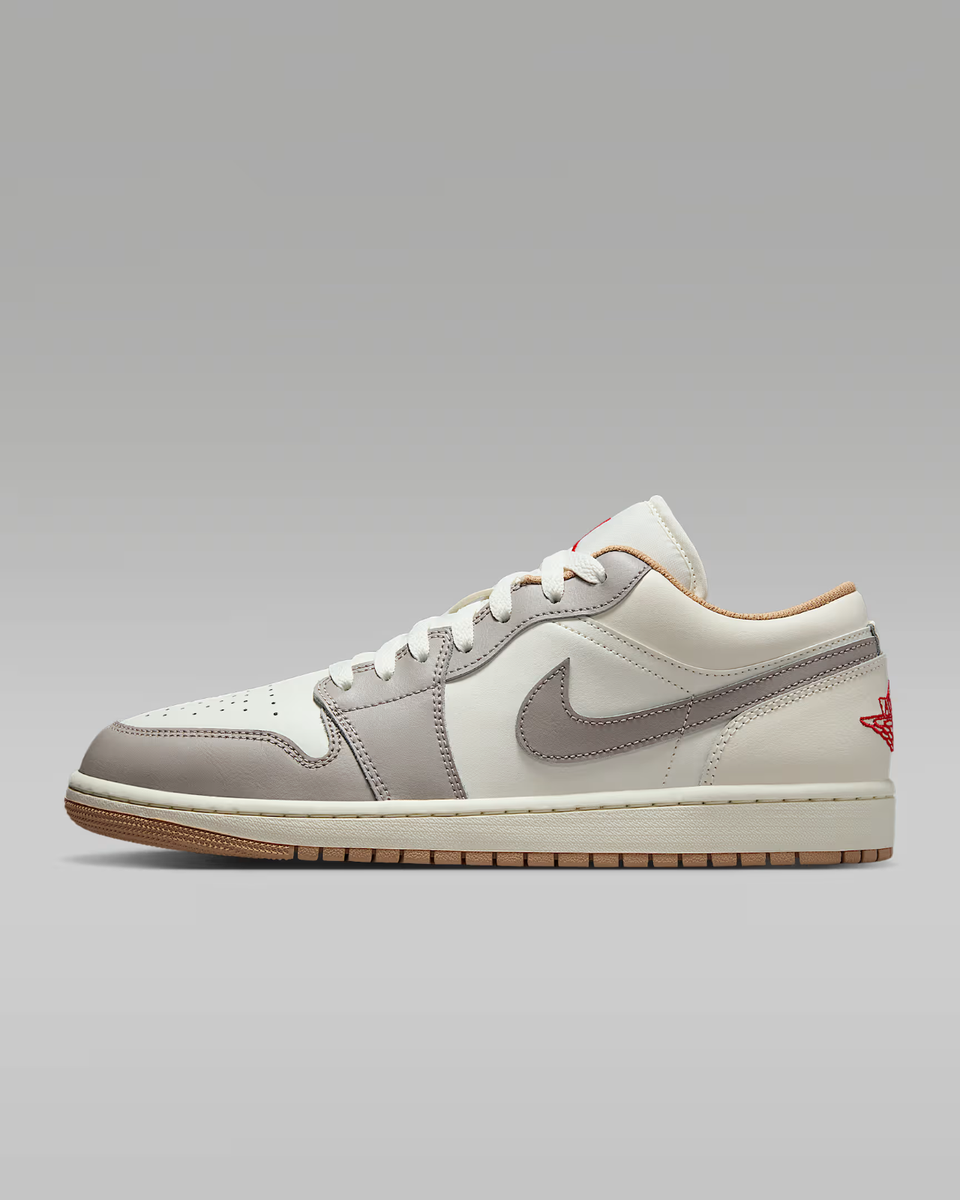 Air Jordan 1 Low Shoes Sail College Grey Hemp Fire Red Men display picture 1