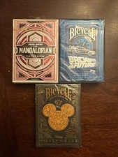 Theory 11 / Bicycle Playing Cards -Lot Of 3 - Mandalorian Back To Future Mickey