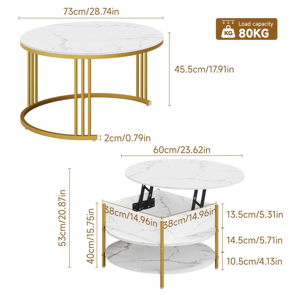 Modern 2er Set Couchtisch Kaffeetisch Beistelltisch Rund Sofatisch Mit Stauraum  - Bild 2 von 4