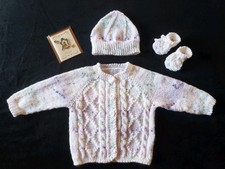 handmade knit baby Sweater , Hat  Booties Set  6-12month 