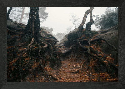 Wurzeln im Wald Gerahmtes Wandbild Poster Leinwanddruck Bild