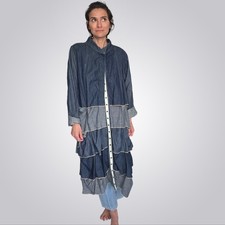 NWT Norma Kamali Denim Tiered Coat Dress Jacket Avant Garde Blue Oversized OS