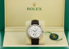 Rolex Cellini Dual Time 39mm, Silver 'Rayon Flamme' Dial - 18kt White Gold 50529