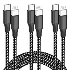 USB C to USB C Cable, 3 Pack 10FT 60W Type C Nylon Braided Charger Cord Fast ...