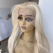 Platinum blonde Soft T Lace Front Wigs Heat Resistant Hair Long Straight