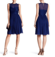NWT J. Crew Clara Dress 100 silk with mesh panel navy sz 2 formal wedding party