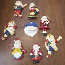 Lot Of 8 Vintage Christmas Clay Dough Ornaments Folk Art Santa Snowman