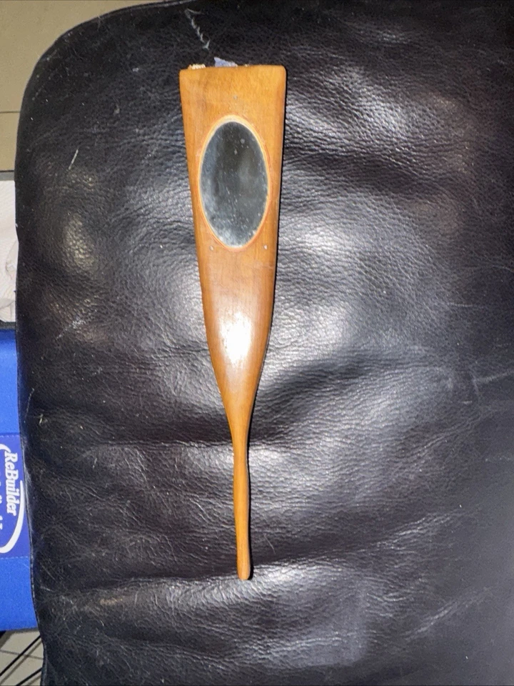 Antique Sorrento Ware Olive Wood Hand Held Hand Painted Folding Fan With Mirror - Image 4 of 4