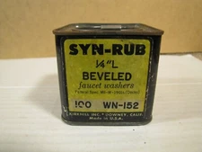 Antique SYN-RUB Kirkhill Inc Collectible Tin Container Beveled Faucet Washers
