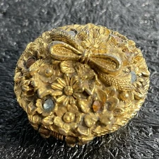 Vintage Max Factor Hypnotique Empty Perfume Gold-Tone Basket Flowers Rhinestones