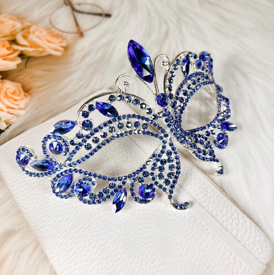 Butterfly Masquerade Mask, Blue Wedding Party Mask, Mardi Gras, New Year, Party - Image 2 of 4