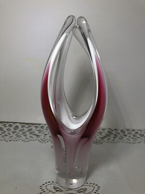 工芸品 Swedish Flygsfors art glass Coquille Paul Kedelv Sweden Flygsfors Coquille Signed Vase in White Pink