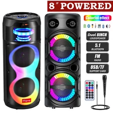 Dual 8'' Portable FM Bluetooth Speaker Subwoofer Heavy Bass Sound System Party