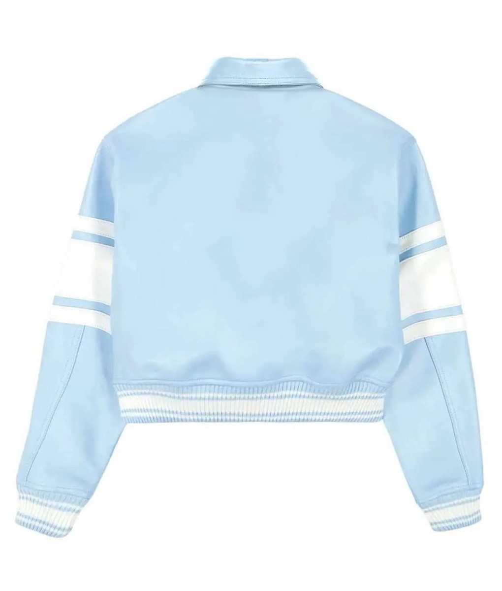 Women Avirex Sky Blue & White Varsity Bomber Real Leather Jacket