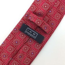 IKE BEHAR Tie Gold Red Floral Art Woven Recent Luxury Silk New #X1 Made In USA