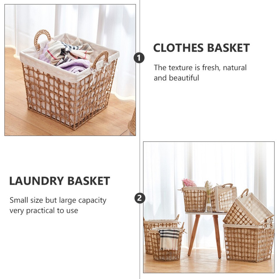 Woven Laundry Basket Hyacinth Bin Clothes Bins Storage for Closet