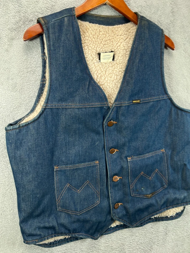 Chaleco de mezclilla forrado Sherpa automático vintage años 70 MAVERICK conjunto Sanfor grande para hombre Foto 4 de 4