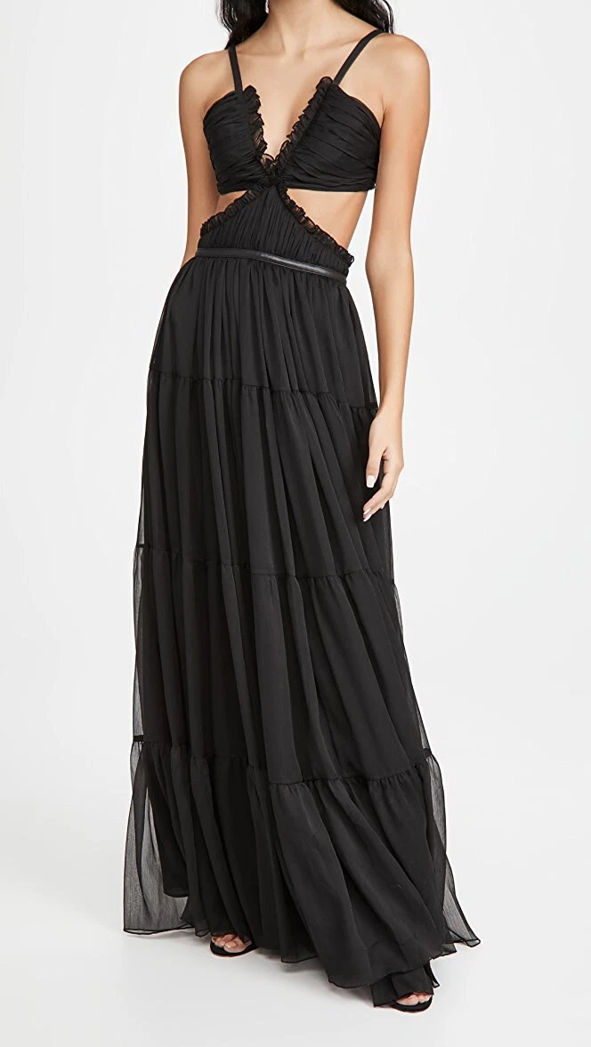 JACQUEMUS Abito Alexis Biharie nero maxi taglio lungo in pelle resort festa L nuovo con etichette $704