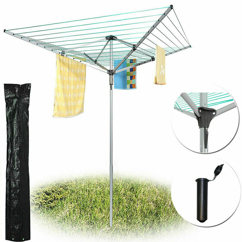4 Arm Rotary Airer Outdoor Washing Line Clothes Dryer Free Ground Spike