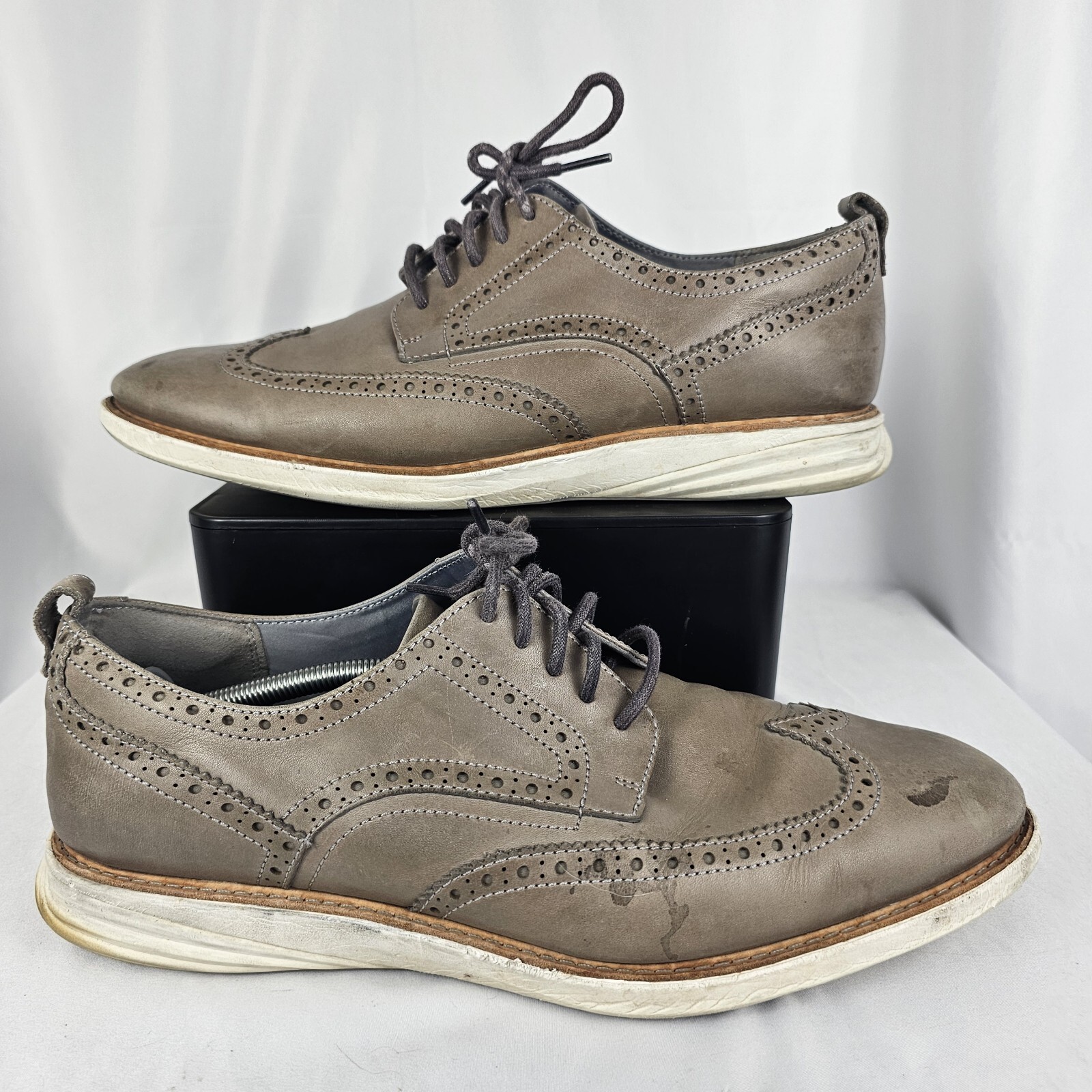 SAOLA COLE HAAN Oxford da uomo Grand Evolution in pelle punta alare taglia 13 M peltro C31350