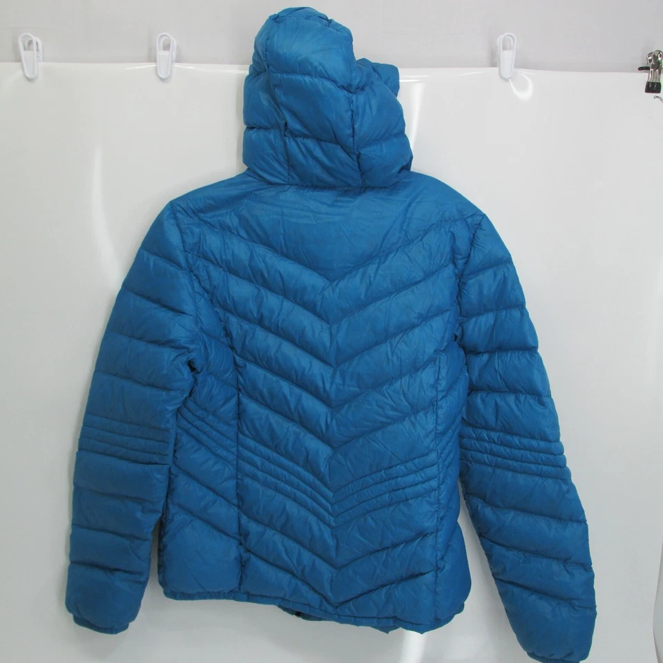 Chaqueta acolchada de plumón premium Xersion para mujer mediana con capucha azul púrpura prendedor Foto 4 de 4