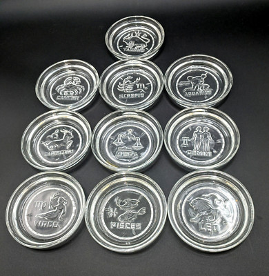 VTG 1970's Clear Glass Horoscope Zodiac Coaster - You Choose - Tiffinware? - 4''