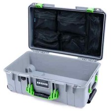 Silver  Lime Green Pelican 1535 air case. Comes empty  mesh lid organizer.