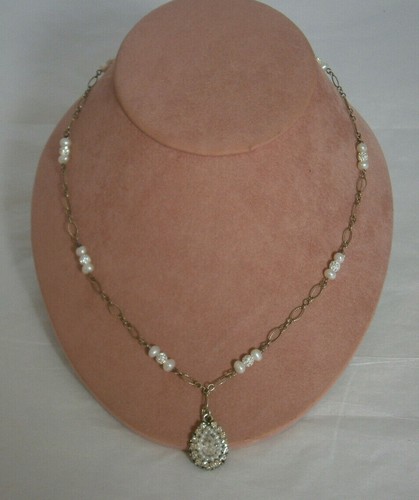 Kleinfeld Teardrop Pave Crystal Rhinestones Pearls Silver Filigree Necklace - Picture 2 of 4
