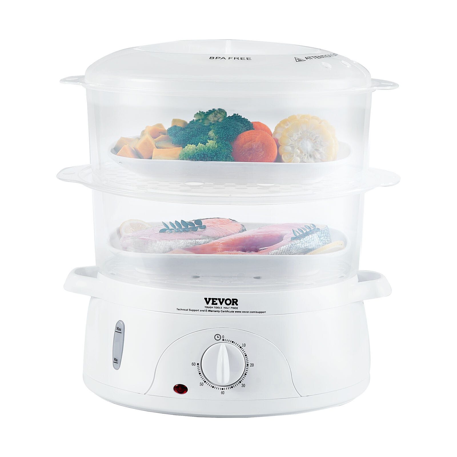 VEVOR Food Steamer Cooker Electric 2-Tier Vegetable Steamer Pot Stackable Basket