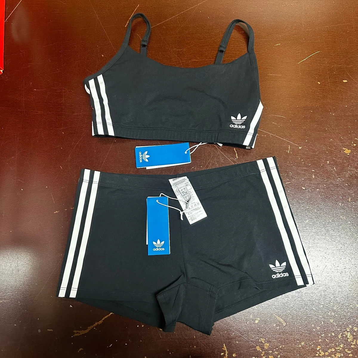 Adidas Womens Black Smart Cotton He She Comfort Sports Bra And Biker Shorts  Set