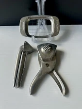 3 Vtg Kitchen Gadgets Aluminum Citrus Juicer French Fry Cutter Garlic Press