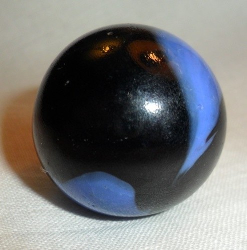 vintage shooter marble 1 1/4" opaque glass corkscrew black/blue