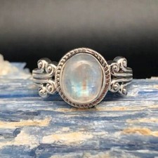 Solid 925 Sterling Silver Moonstone Oval Shaped Genuine Handmade Ring