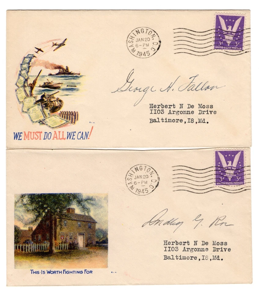 US 1944-45 7 WWII Patriotic Covers Signed by Entire Maryland Delegation - Image 2 of 4