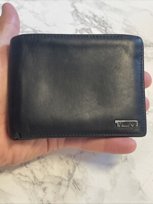 TUMI Geldbörse Schwarz Echtleder Bifold Kartenetui Portemonnaie