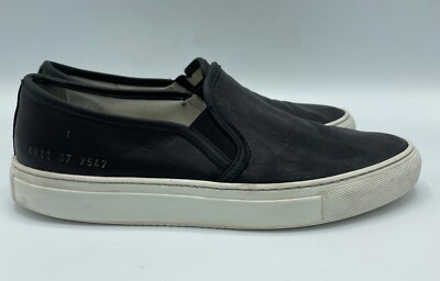 Woman by Common Projects Black Leather Slip On Loafer Sneakers Sz 37, US 7
