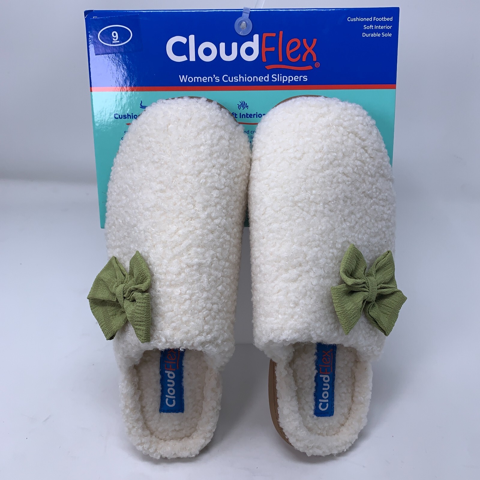 SAOLA Scarpa donna Cloud Flex taglia 9 avorio fiocco accento suola ammortizzata pantofole nuova con etichetta