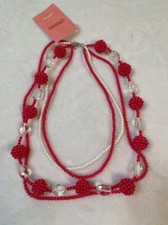Gymboree Flower Bazaar Multi-strand Fuschia  White Bead Necklace NWT