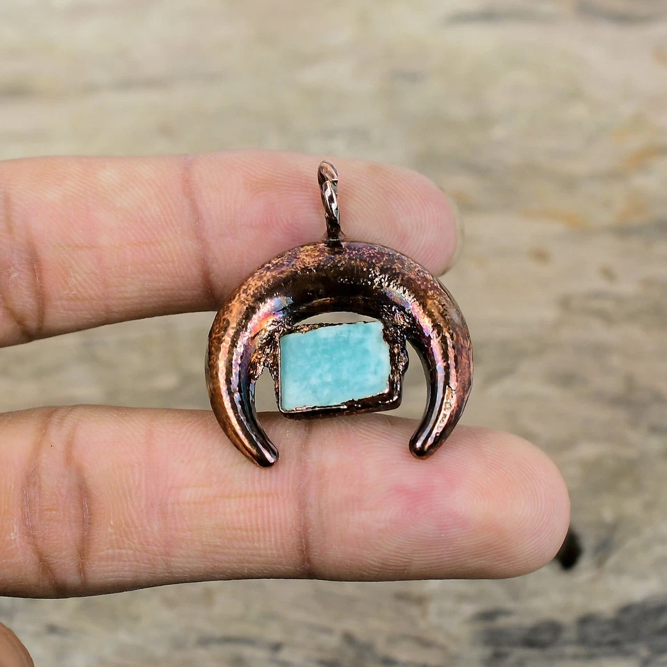 Venta Día de la Madre Radiante Natural Amazonita Electroformado Hecho a Mano Colgante Cobre Foto 2 de 4