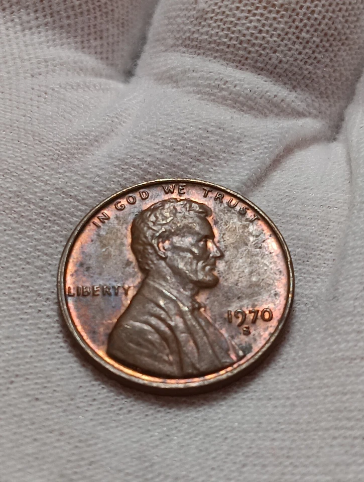 👉1970 S/S Large Date DDO Lincoln Memorial Cent Rainbow Toning Bu  ERRORS D/480 - Image 4 of 4