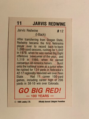 1989 Leesley Nebraska 100th Anniversary #11 JARVIS REDWINE Nm/Nm+