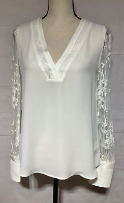 NWT EXPRESS sz S off white ivory top blouse v-neck lace sleeves orig $59.90