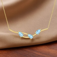 14K Gold Aquamarine Pear Pendant  March Birthstone  1054 Gift For Her