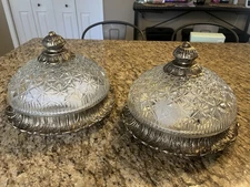 HTF Pair MCM Glass Flush Mount Ceiling Light /Lamp Hollywood Regency RARE