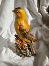 Vintage Yellow Bird Figure Bisque Norleans Japan Pink Dogwood 