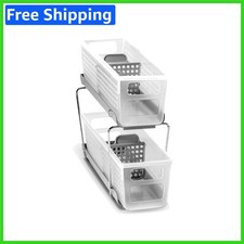 2-Tier Mini Organizer Adjustable Under Sink Storage with Removable Bins, Frost