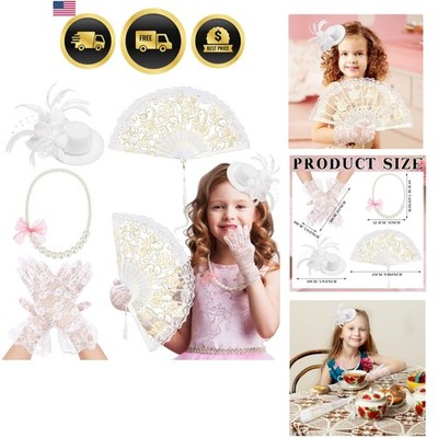 4 Pcs Girls Tea Party Set Girls Tea Party Accessories Gloves Hats Necklace Fa...